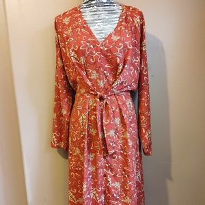 Cedar & GOLD burnt sienna prairie floral midi dres